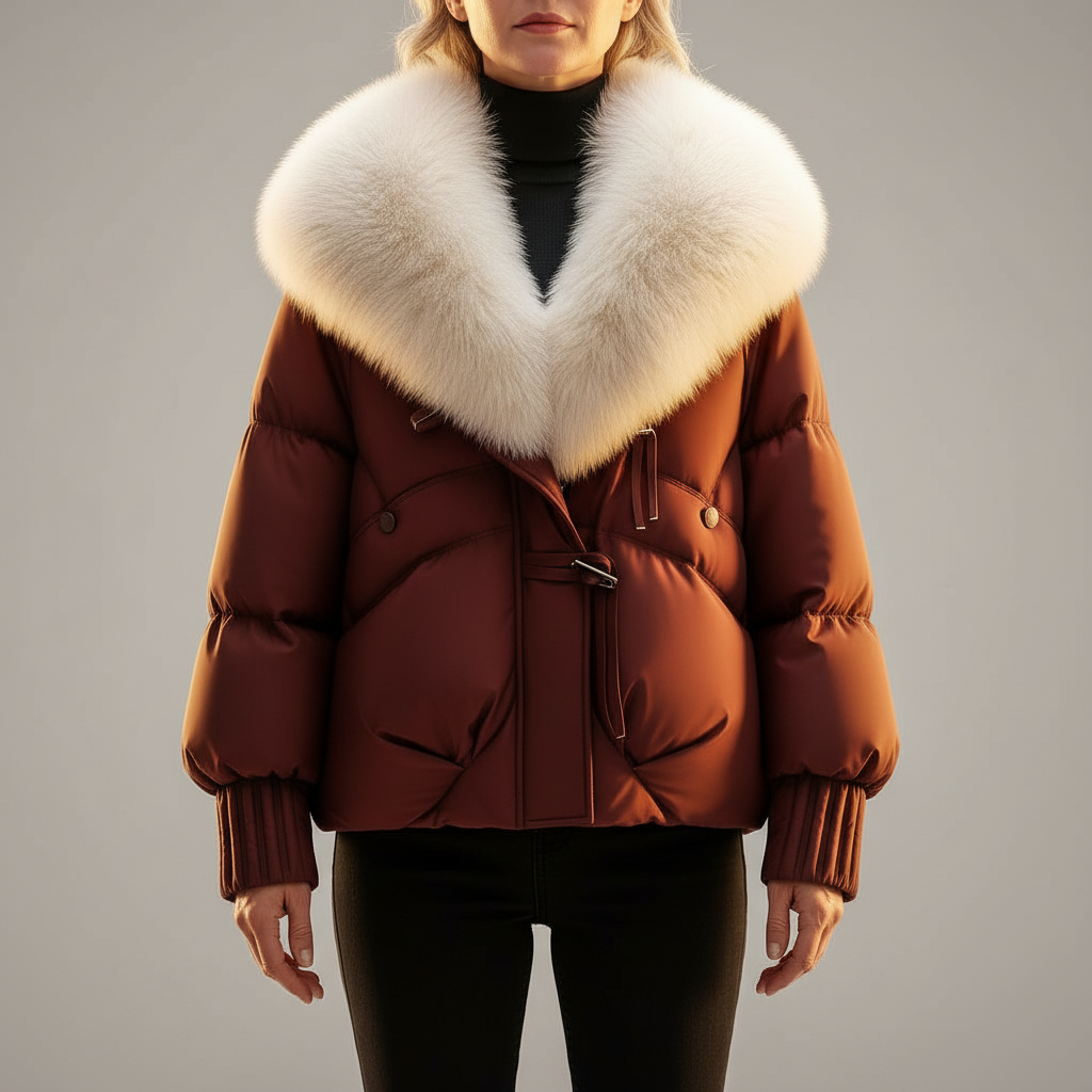 Daisy | Women's Glossy Puffer Jacket with Oversized Faux Fur Collar