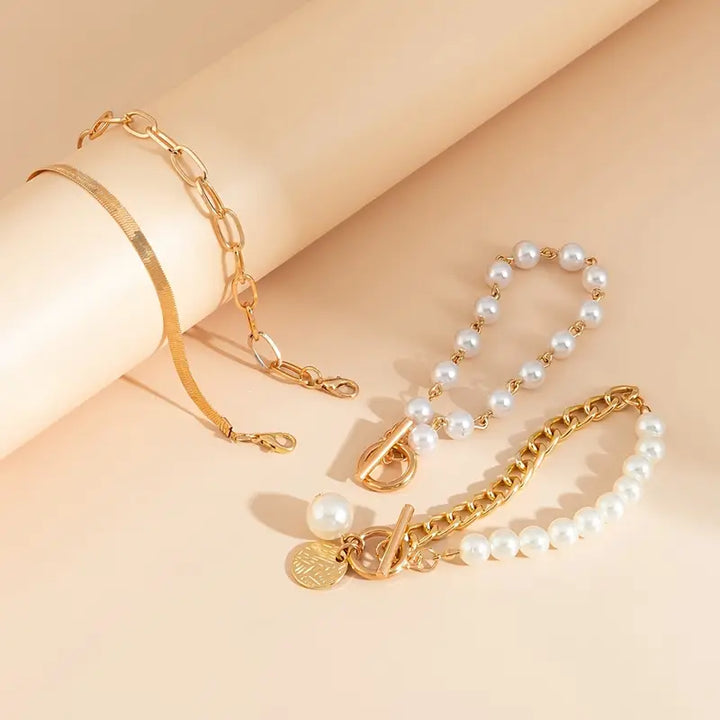 Luxe pearl bracelet set styled beside its gift packaging