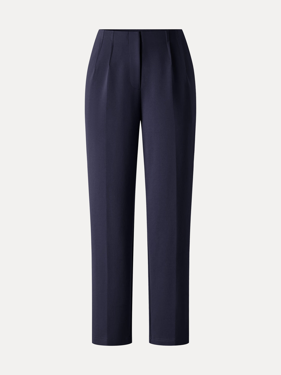 Ponte Mid-Rise Ankled Tapered Tuck Pants with Pockets