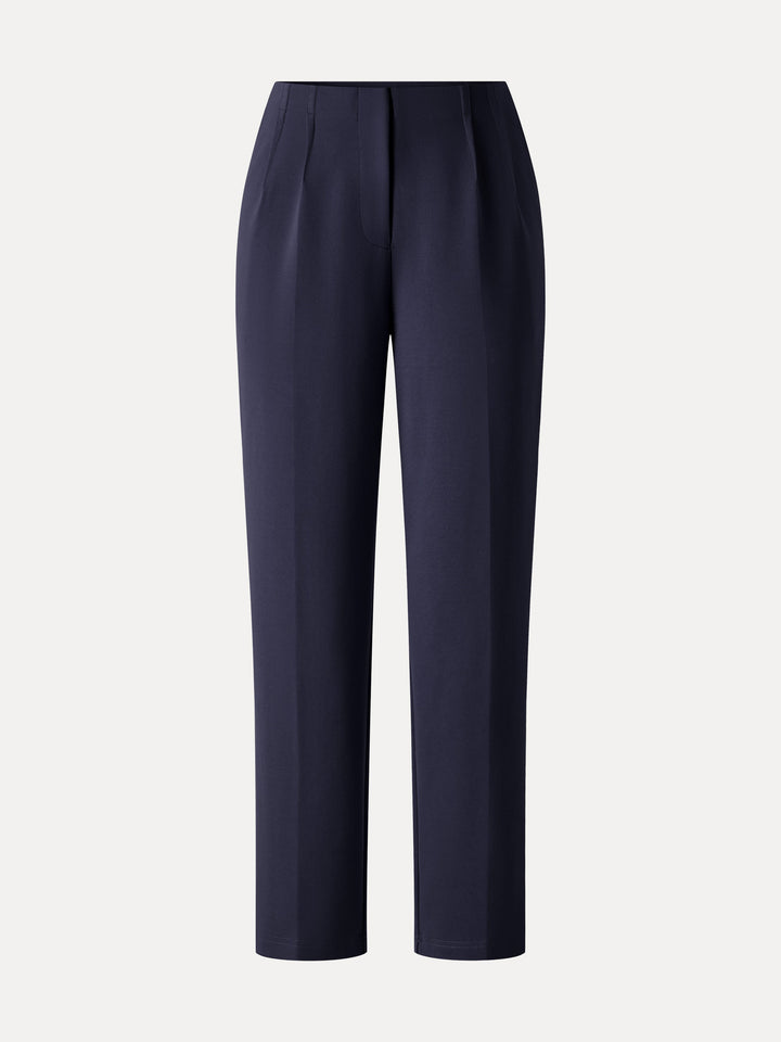 Ponte Mid-Rise Ankled Tapered Tuck Pants with Pockets