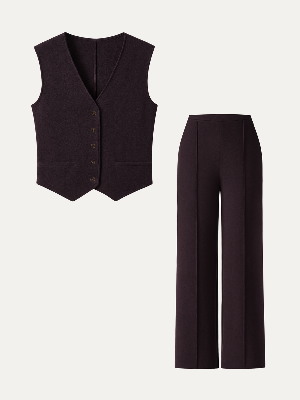 2Pcs Set Friendly Sleeveless Cropped Vest & Mid-Rise Pintuck Pants with Pockets — women's women > bundles&sets > bundles, back view