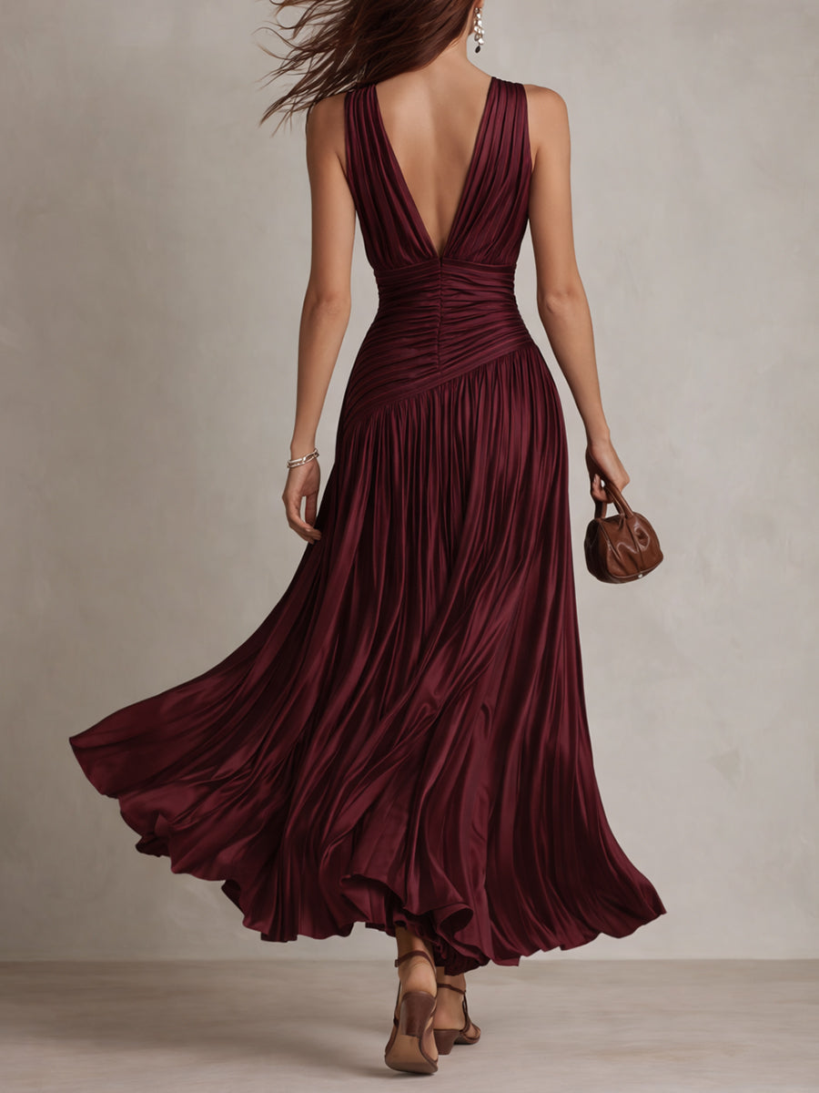 Vintage Striped Pleated Satin Maxi Dress | Harry & Kate London