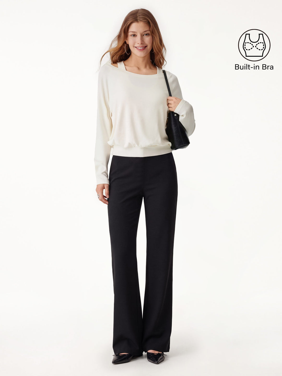 2Pcs Set Multi-Wear Built-In Bra Top 3.0 & Slim Flared Pants with Pockets