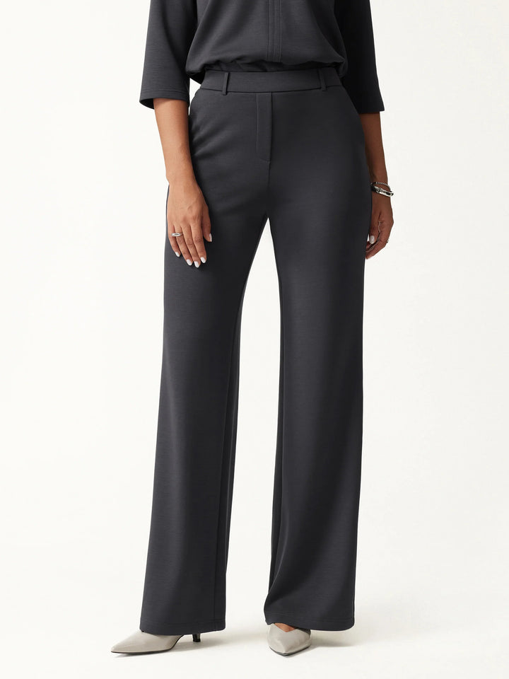 2Pcs Set Mockneck Long Sleeve Shirt & High-Rise Wide Leg Pants with Pockets