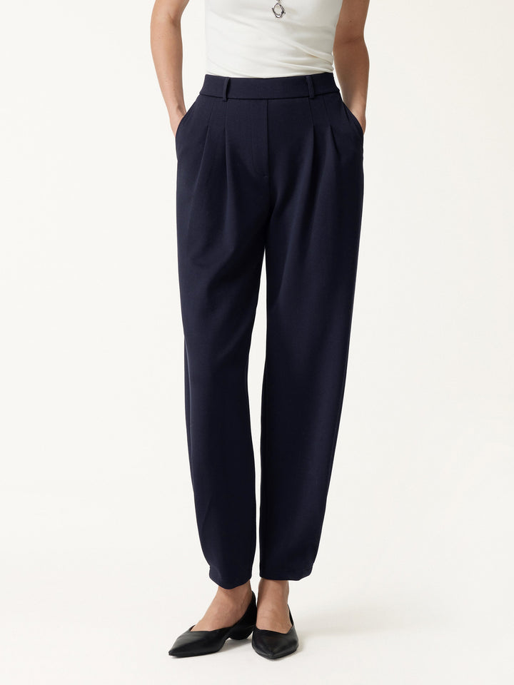 Petite Stretch Ponte High-Rise Ankle Tapered Tuck Pants with Pockets