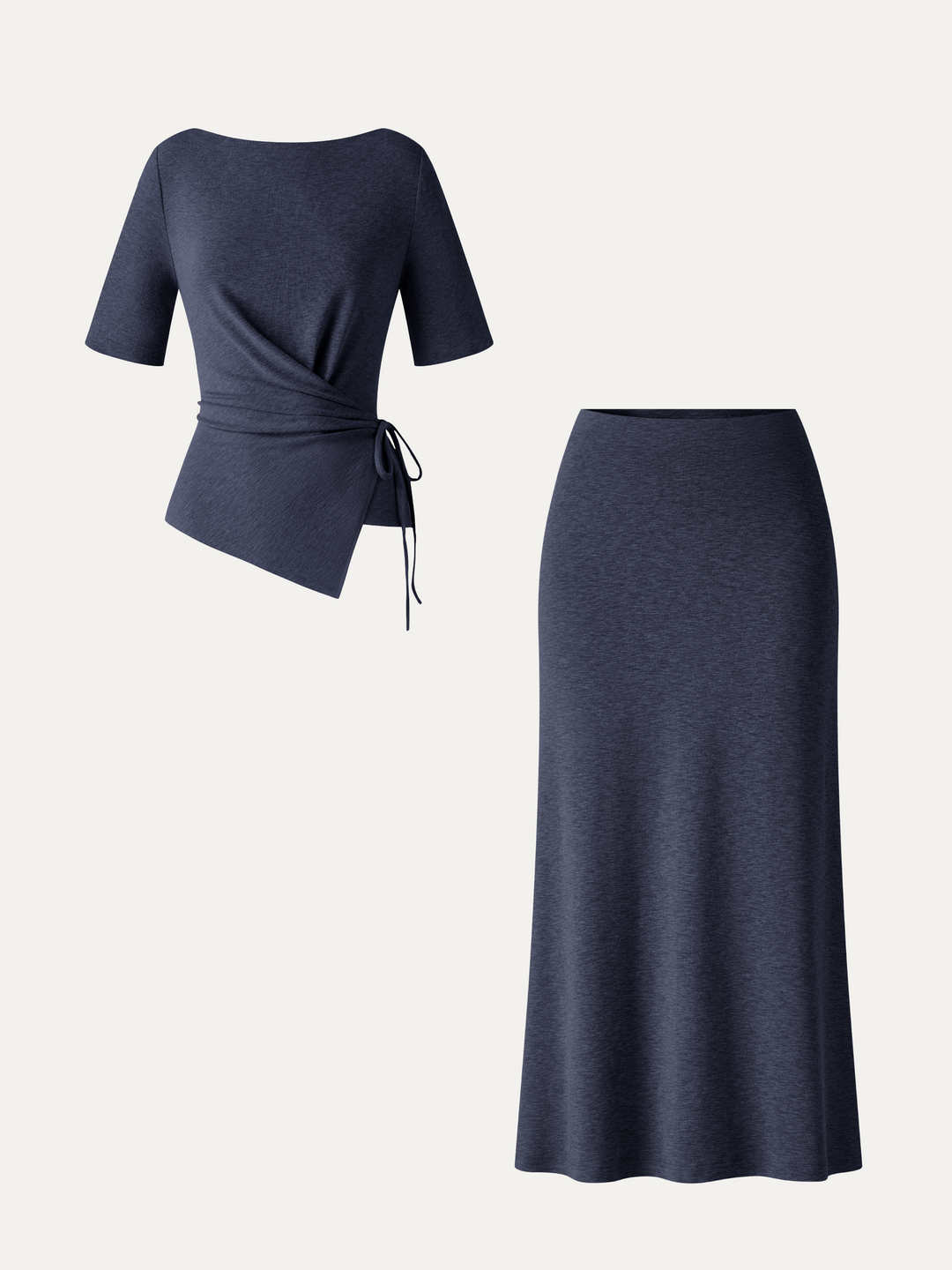 2Pcs Set LiteWarm Short Sleeve Tie-Side Top & Side-Slit A-Line Midi Skirt