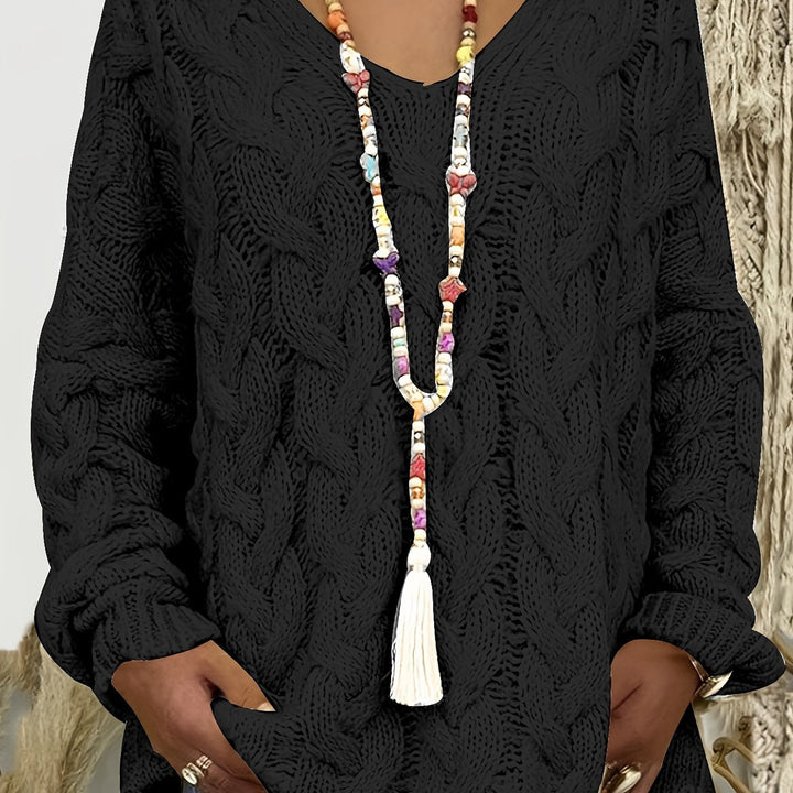 Adalyn | Women's Cable Knit V-Neck Sweater in Angola Mountain Wool