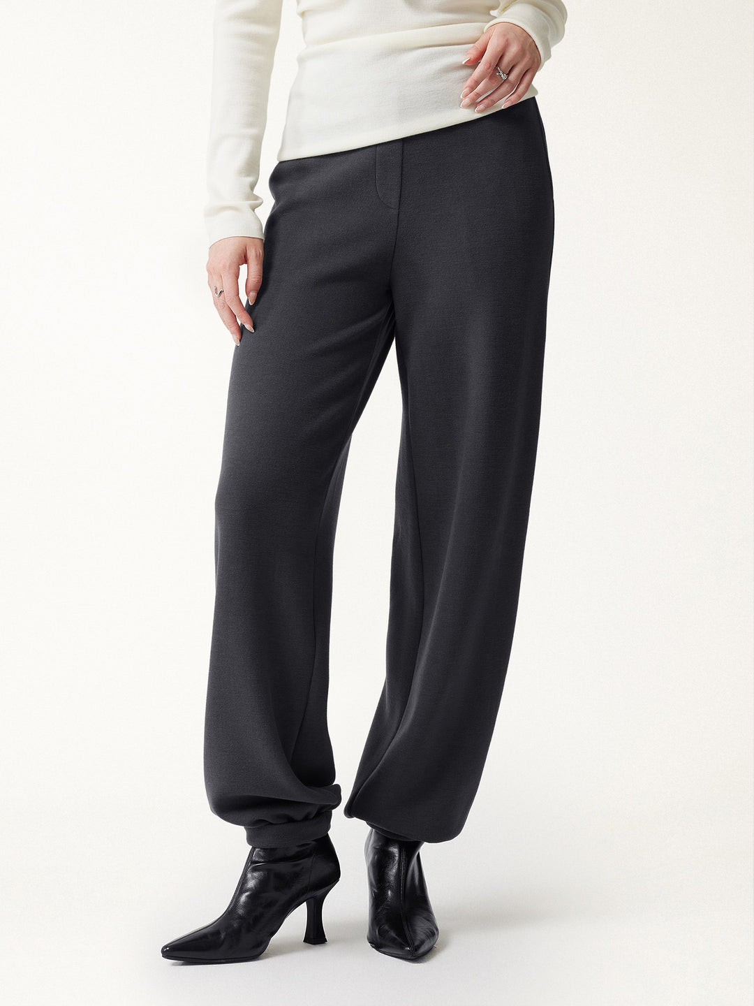 2Pcs Set Waterfall Lapel Belted Jacket with Pockets & Mid-Rise Balloon Pants with Pockets