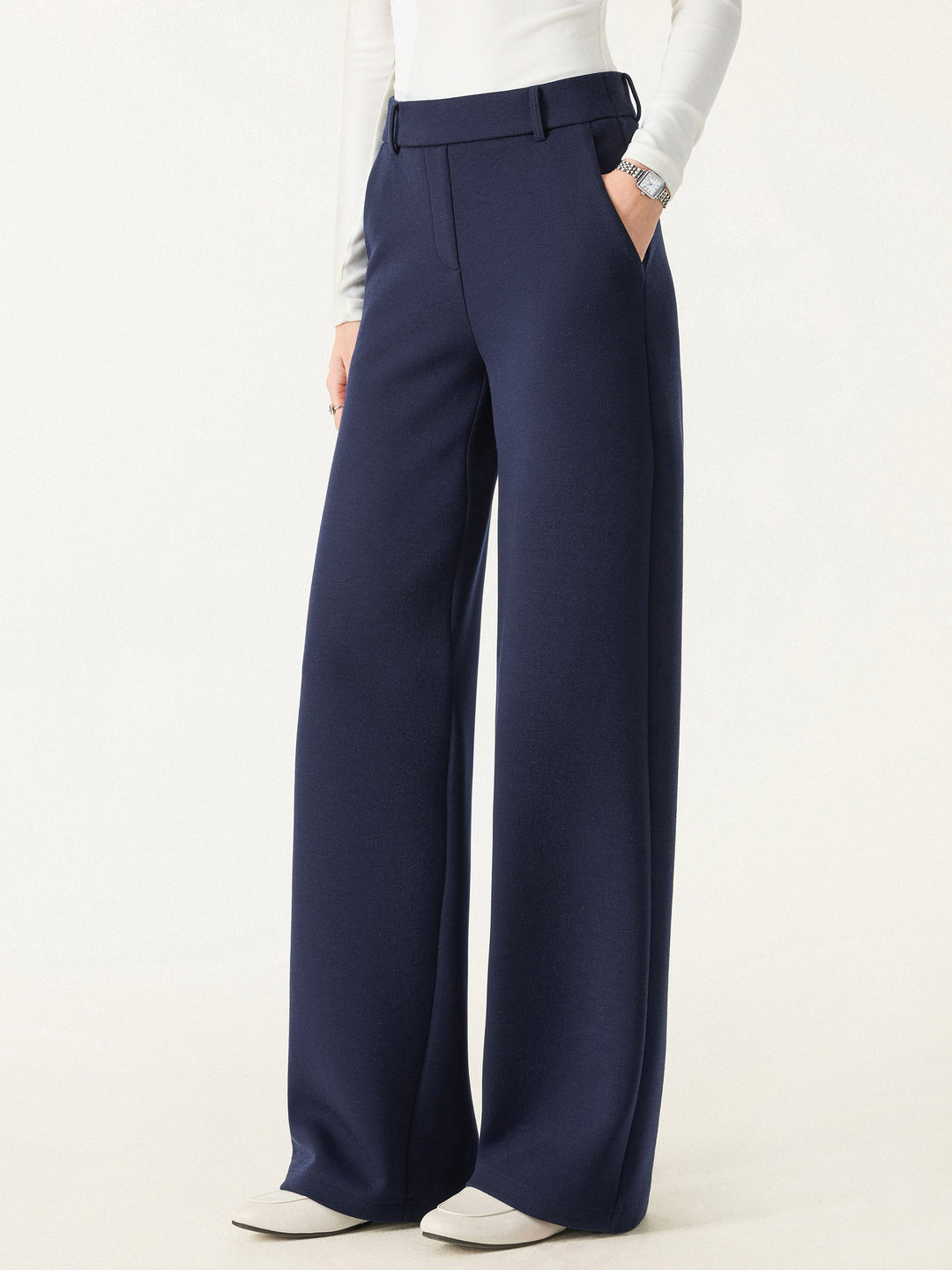 2Pcs Set Belted Shawl Collar Robe Jacket & Mid Rise Straight Pants with Pockets