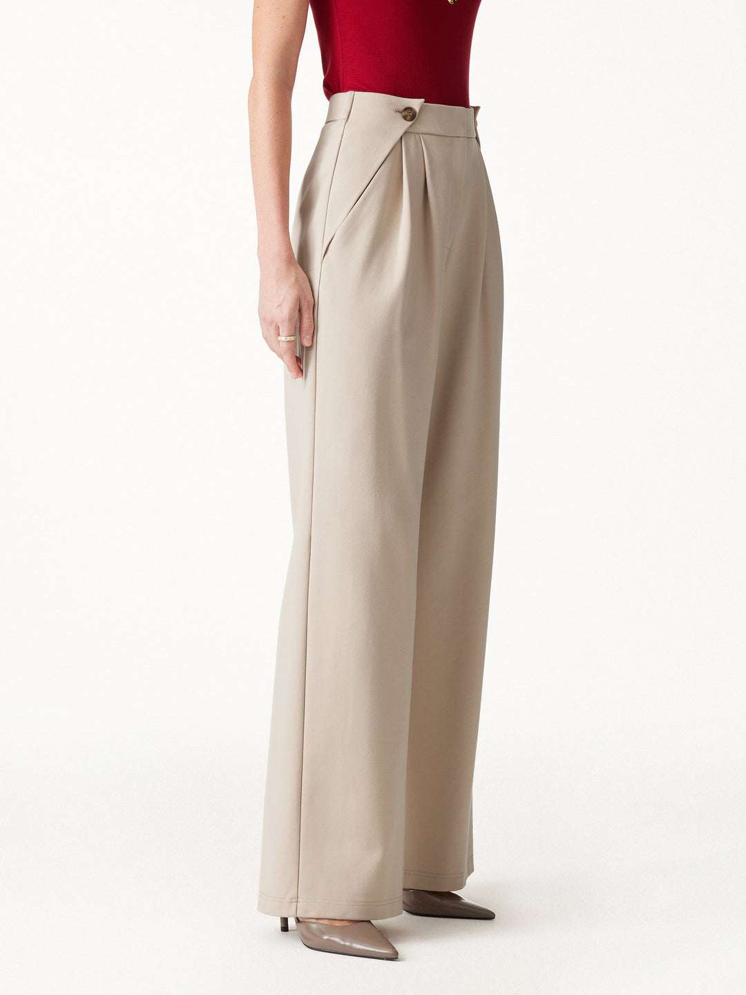 Ponte High-Rise Wide-Leg Gusset Pants with Pockets