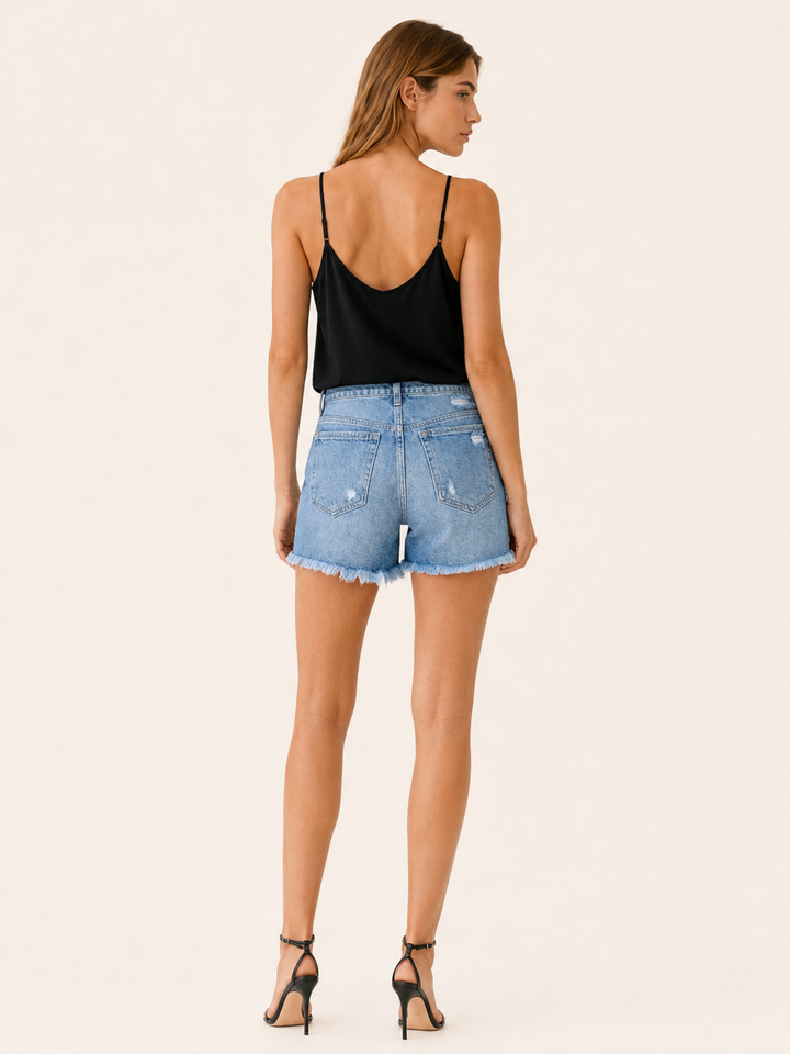 Adele | Denim Shorts with Frayed Hem and Ripped Details