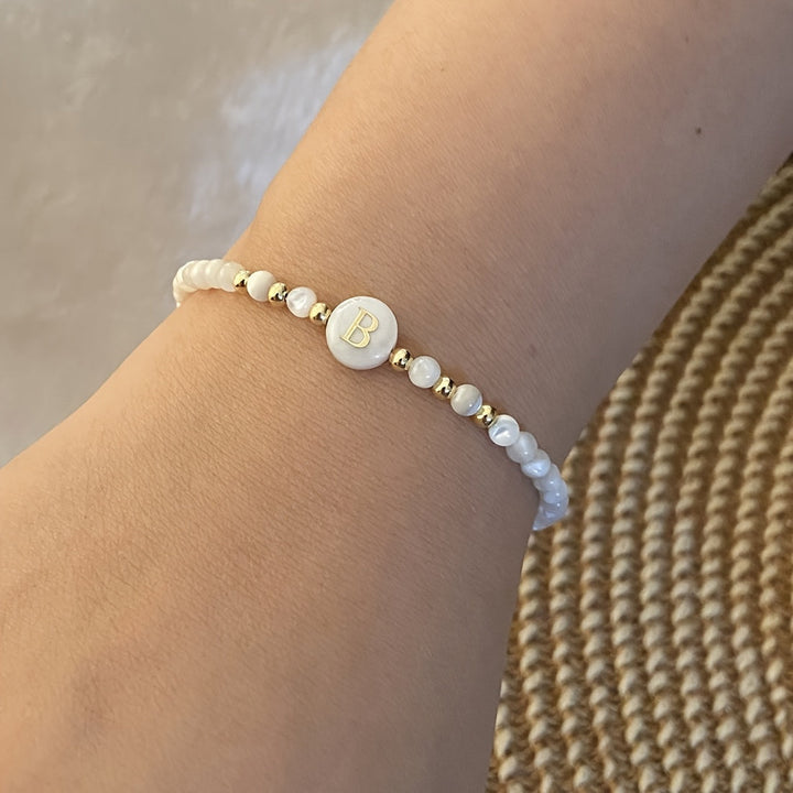 Angle shot highlighting the pearl bead spacing