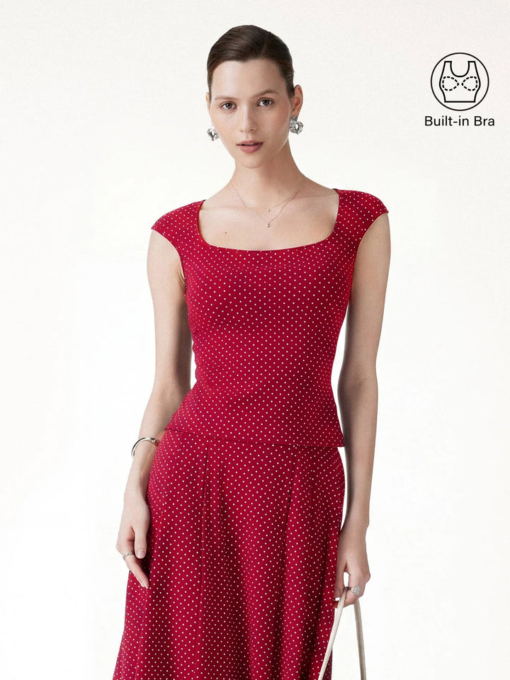 Polka Dots Square Neck Built-In Bra Top 2.0