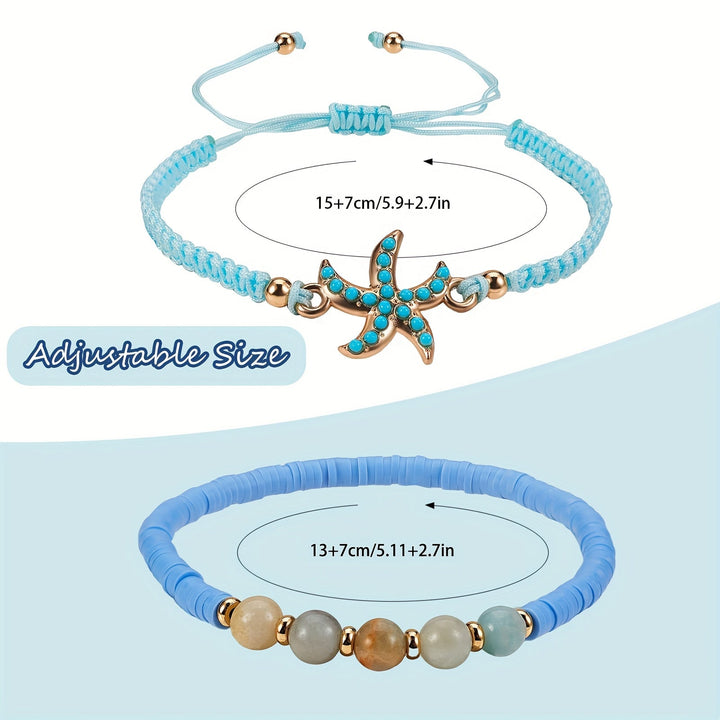 Lifestyle shot of the bracelet set worn with beachwear