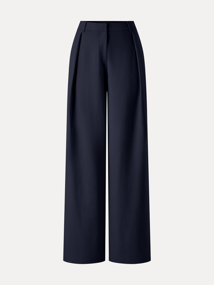 Not-See-Thru High-Rise Wide-Leg Pants with Pockets
