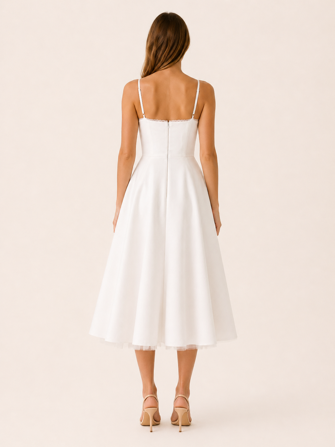 Pink Satin Corset Midi Dress with Tulle Skirt – side view