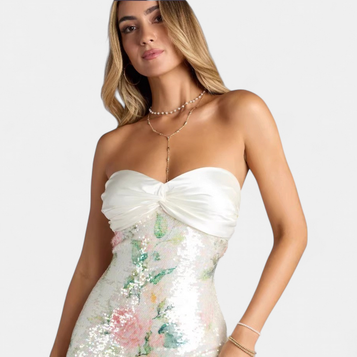 Aurora | Women's Floral Sequin Strapless Sweetheart Neckline Mini Homecoming Dress