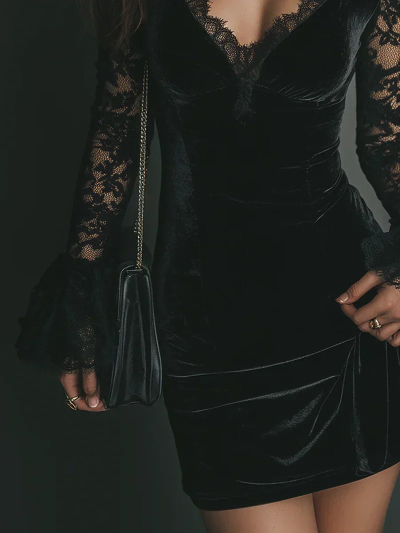 black lace mini dress – velvet women's party fashion