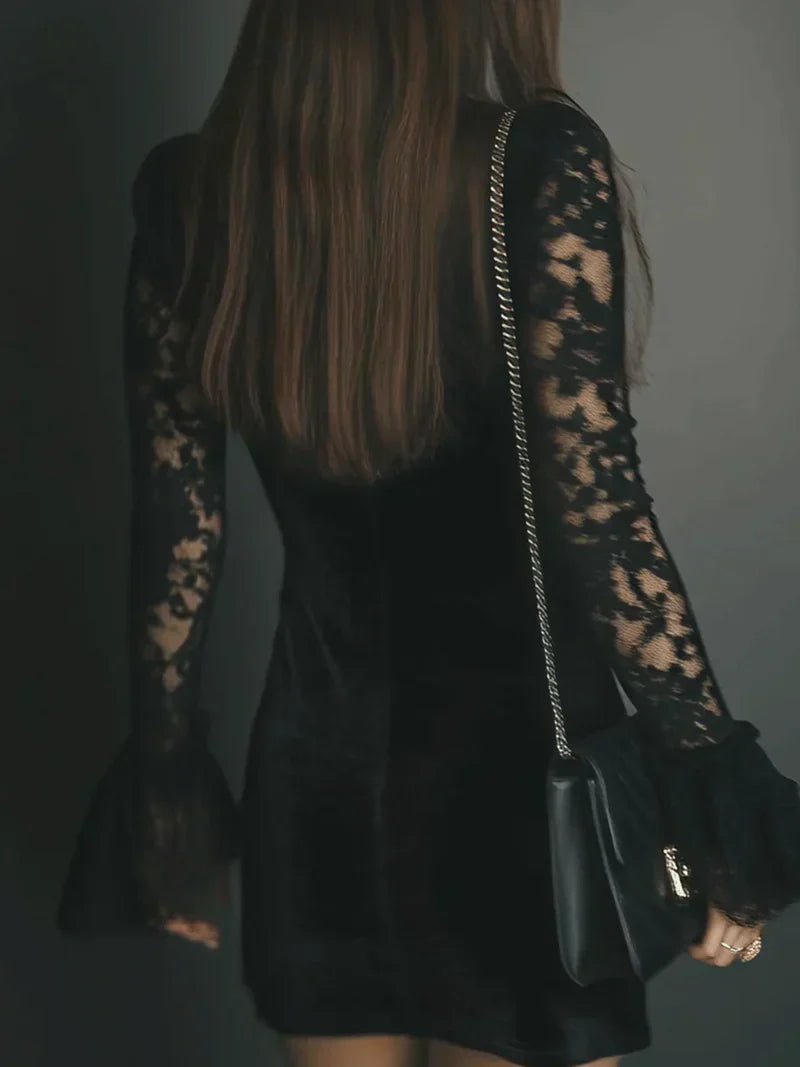 velvet mini dress black lace – elegant women's style