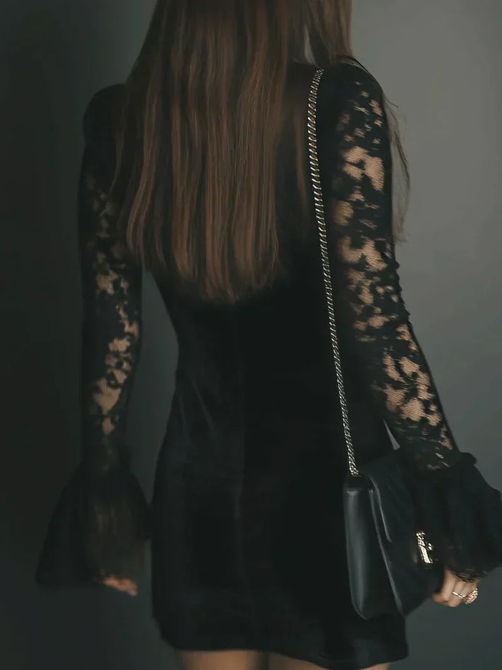 velvet mini dress black lace – elegant women's style