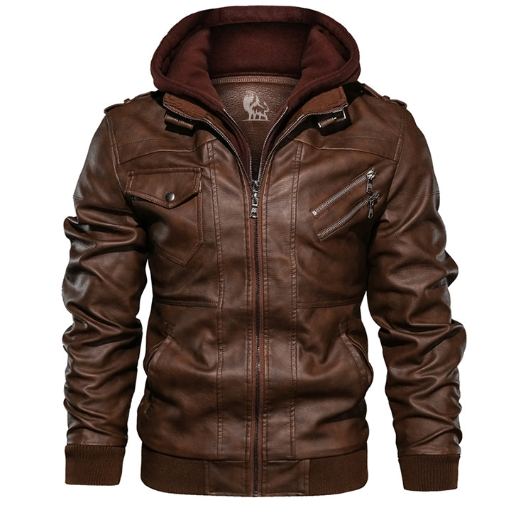 Saddle Brown Salvador leather jacket, back view showing fit