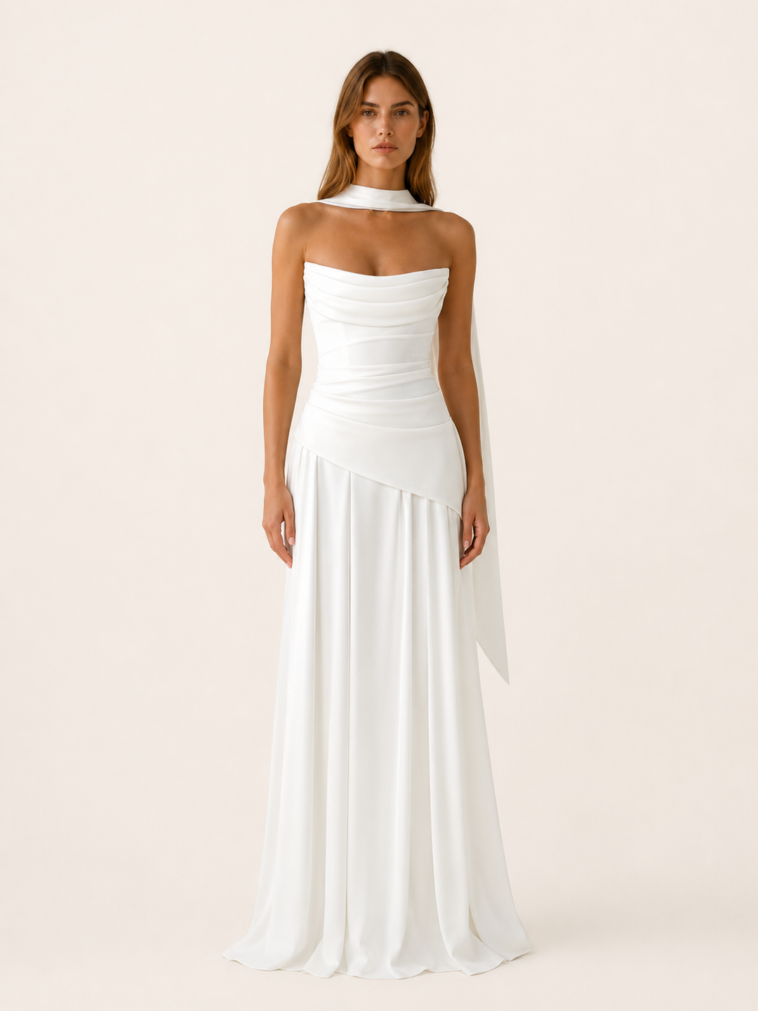 Sage Green Strapless Maxi Dress with Drape Detail – lifestyle