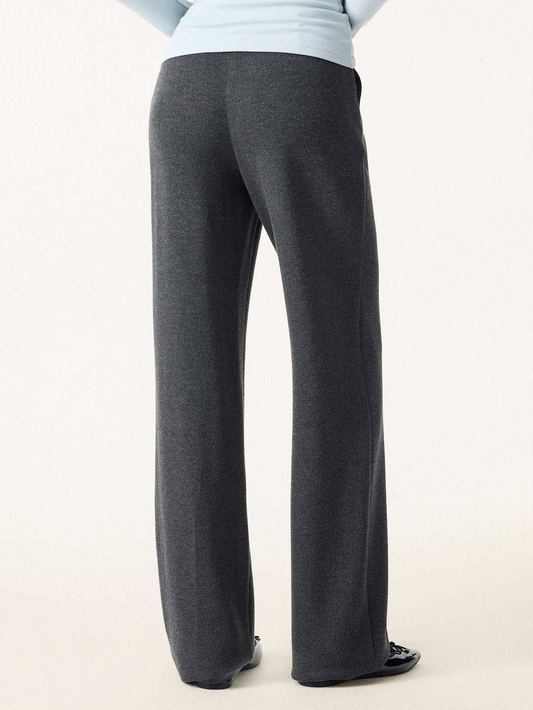2Pcs Set Crew Neck Long Sleeve Top & Mid Rise Straight Leg Pants with Pockets