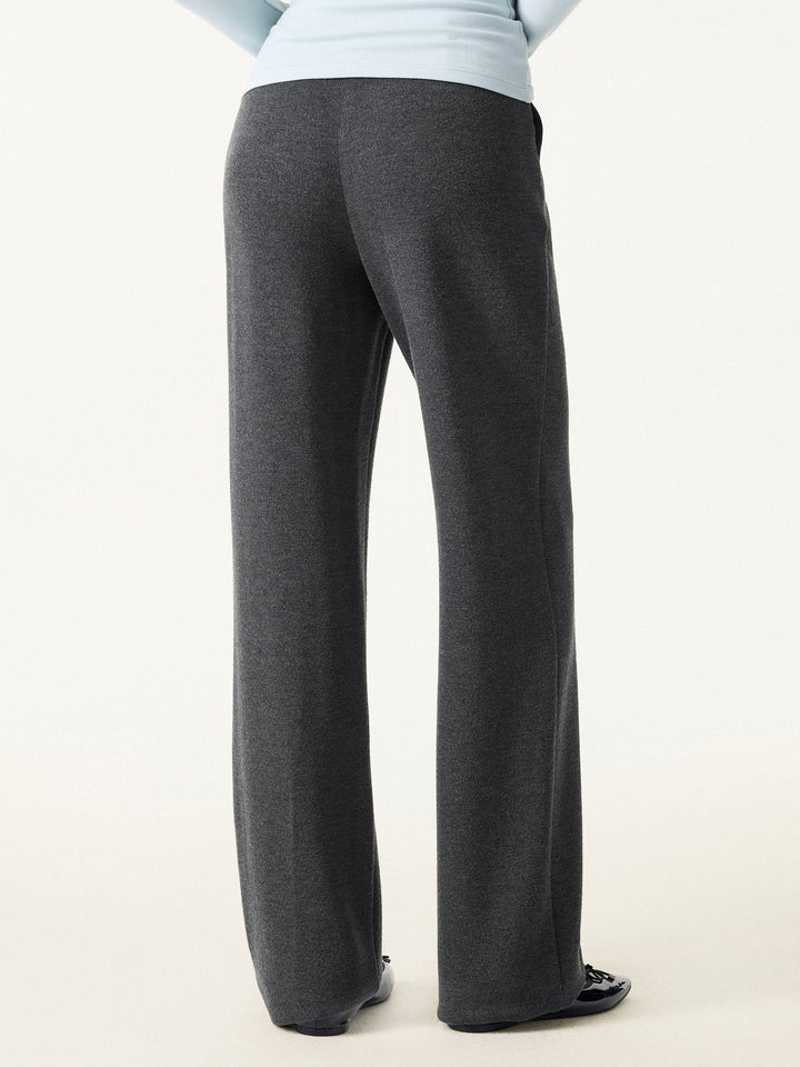 2Pcs Set Crew Neck Long Sleeve Top & Mid Rise Straight Leg Pants with Pockets