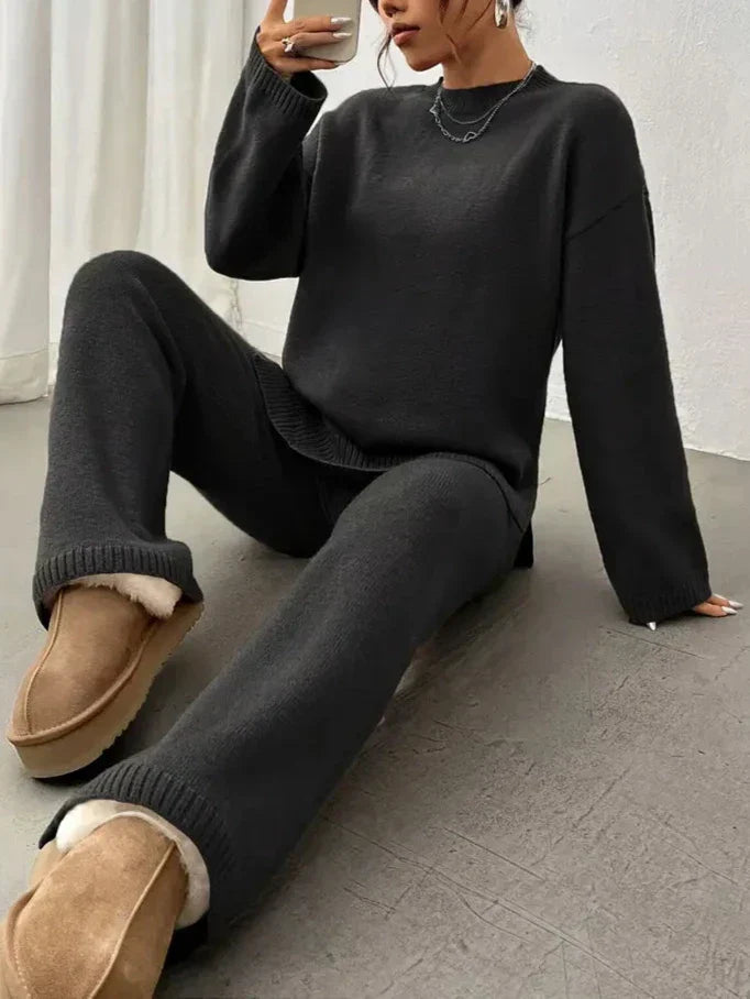 Lily Warm Ribbed Casual Pantsuit — close-up view
