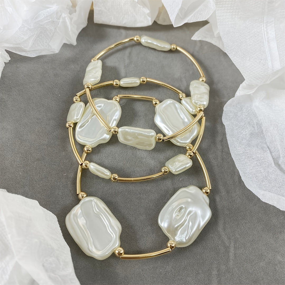 Baroque pearl bracelet set of three on a white background