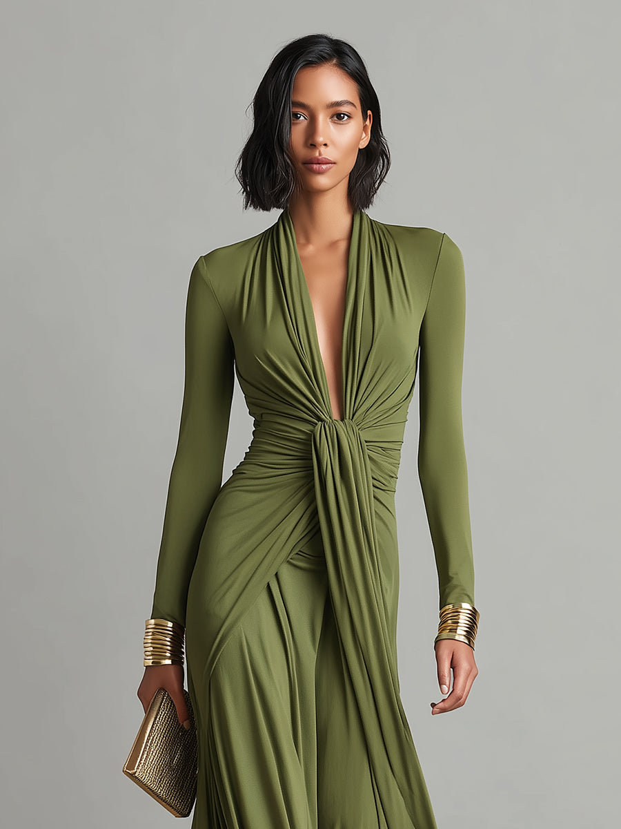 Olive Green Silk Maxi Dress — alternate view