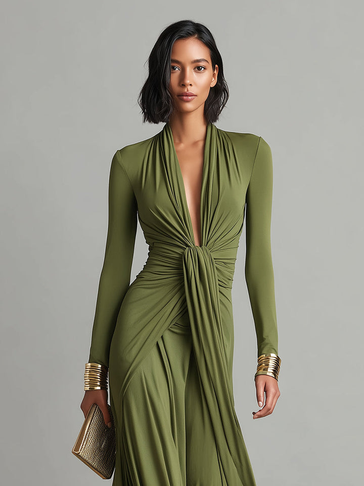 Olive Green Silk Maxi Dress — alternate view