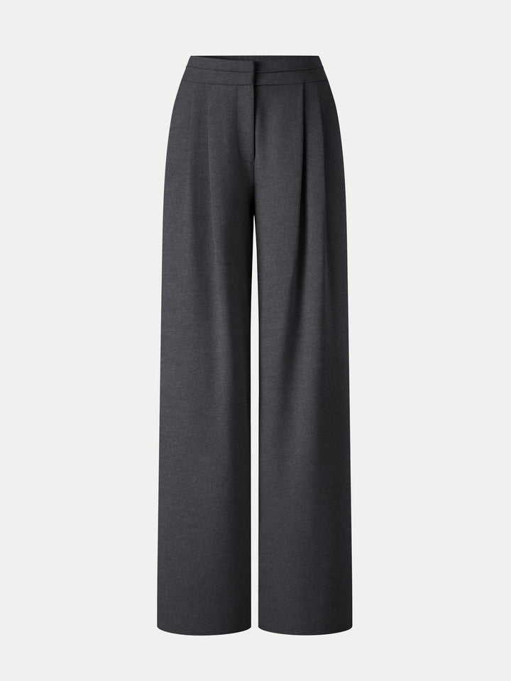 Ponte Mid-Rise Wide-Leg Tuck Pants with Pockets