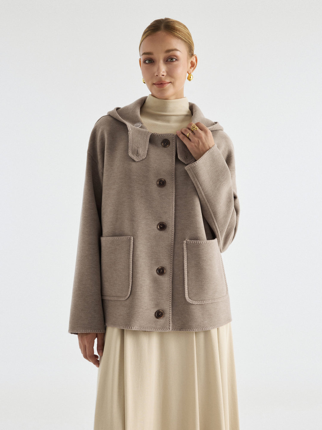 2Pcs Set Hooded Long Sleeve Jacket with Pockets & Mid-Rise Wide-Leg Pants with Pockets