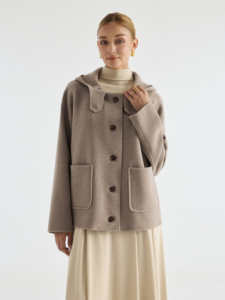 2Pcs Set Hooded Long Sleeve Jacket with Pockets & Mid-Rise Wide-Leg Pants with Pockets
