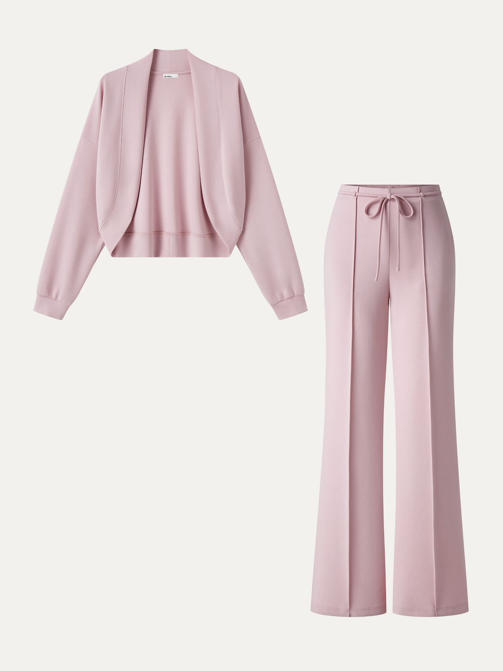 2Pcs Set Long Sleeve Drop-Shoulder Cardigan & High-Rise Flare Pants with Pockets — women's women > bundles&sets > bundles, back view