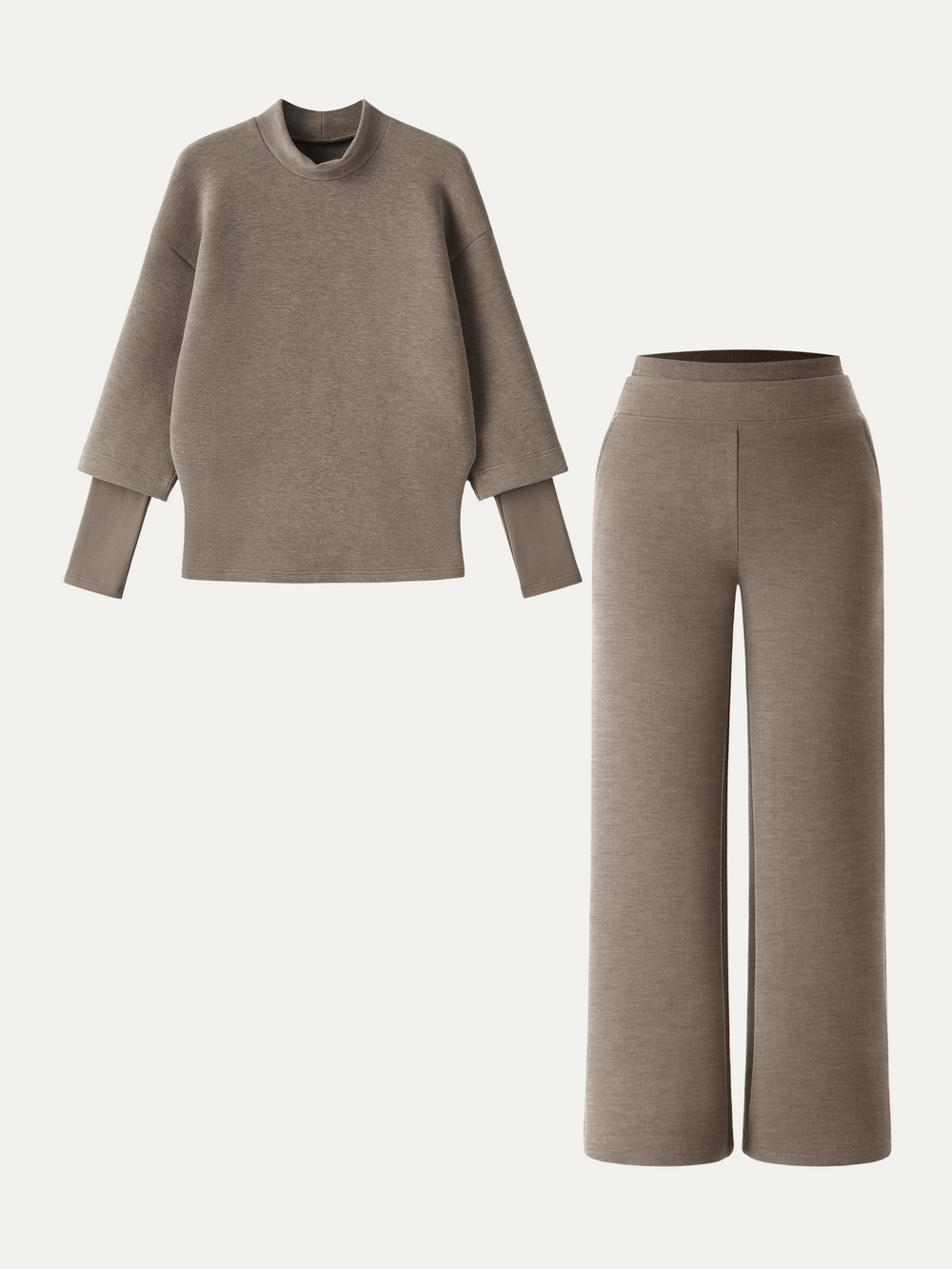 2Pcs Set Mockneck Sleeve-Warmer Top & Straight Leg Pants with Pockets — women's women > bundles&sets > bundles, back view