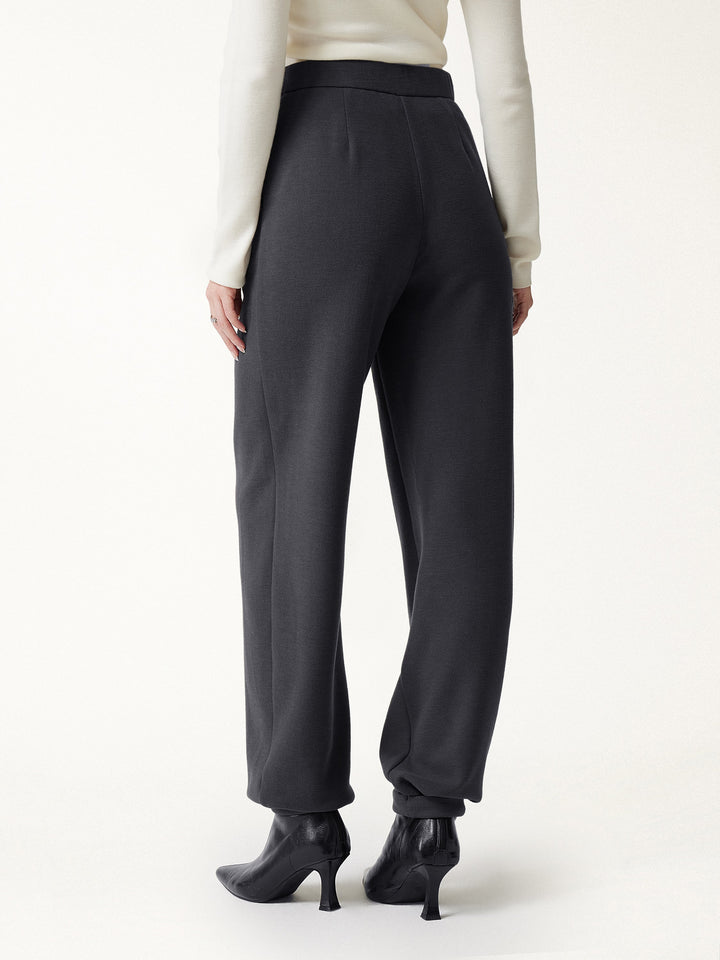 2Pcs Set Waterfall Lapel Belted Jacket with Pockets & Mid-Rise Balloon Pants with Pockets