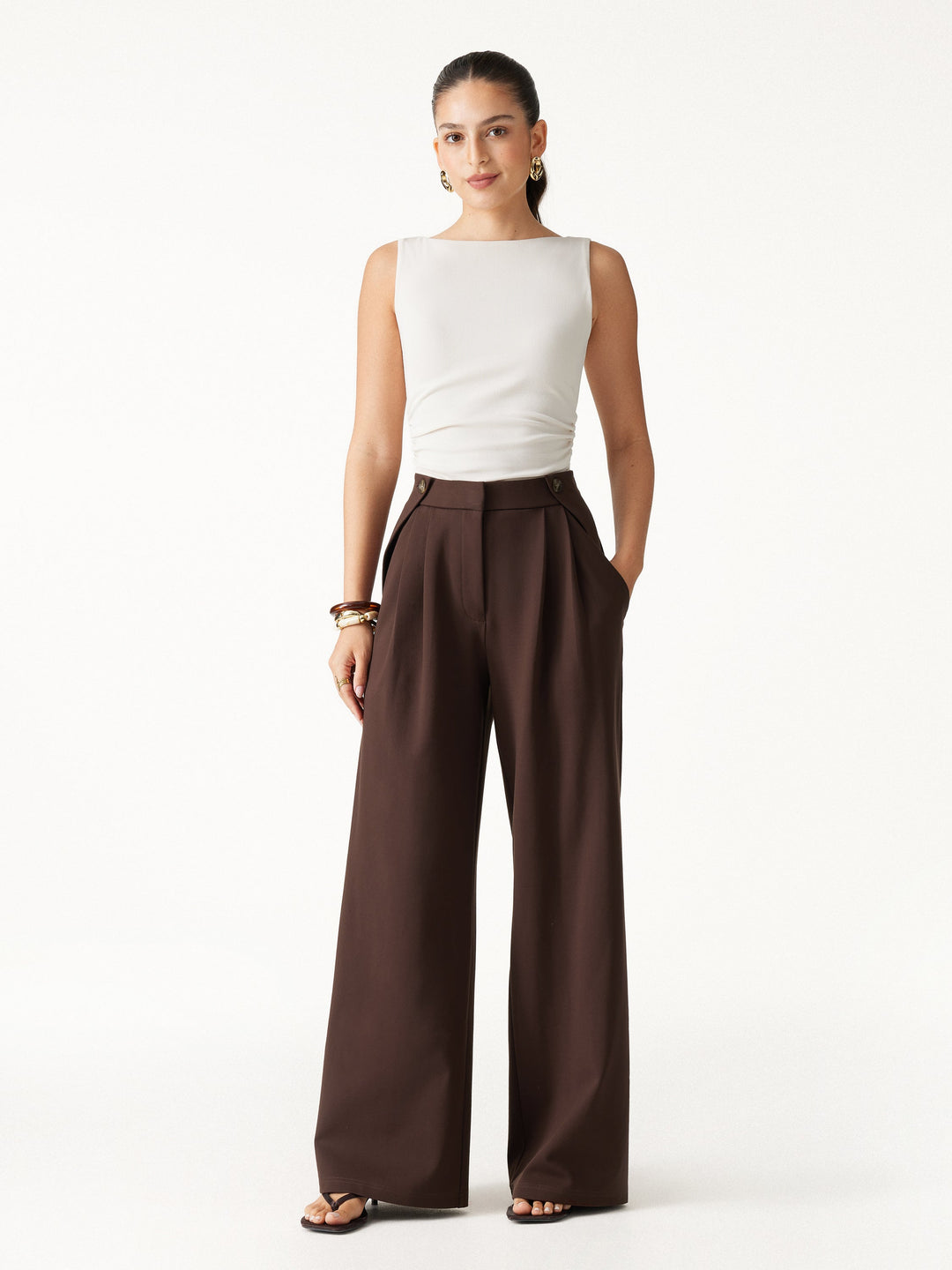 Ponte High-Rise Wide-Leg Gusset Pants with Pockets