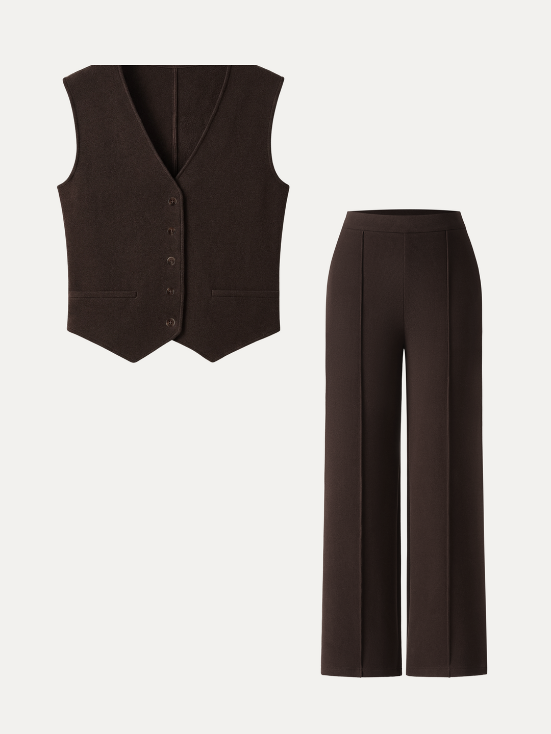 2Pcs Set Friendly Sleeveless Cropped Vest & Mid-Rise Pintuck Pants with Pockets