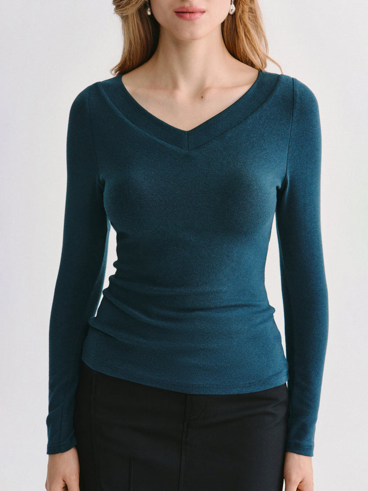 2Pcs Set LiteWarm V-Neck Long Sleeve Built-In Bra Top 3.0 & High-Rise Side-Tuck A-Line Midi Skirt