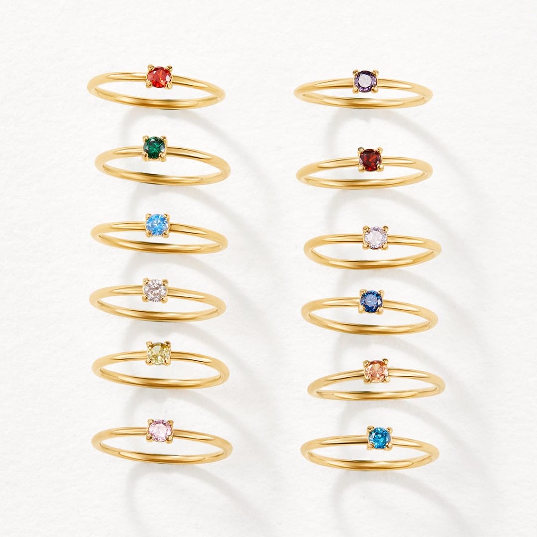 Main shot of the unique birthstone ring collection