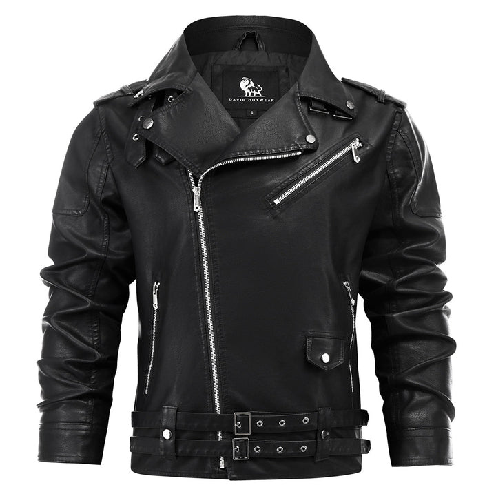 Black Boulevard leather jacket, front view on model