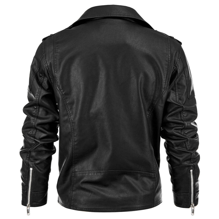 Black Boulevard leather jacket, side view showing tailored cut