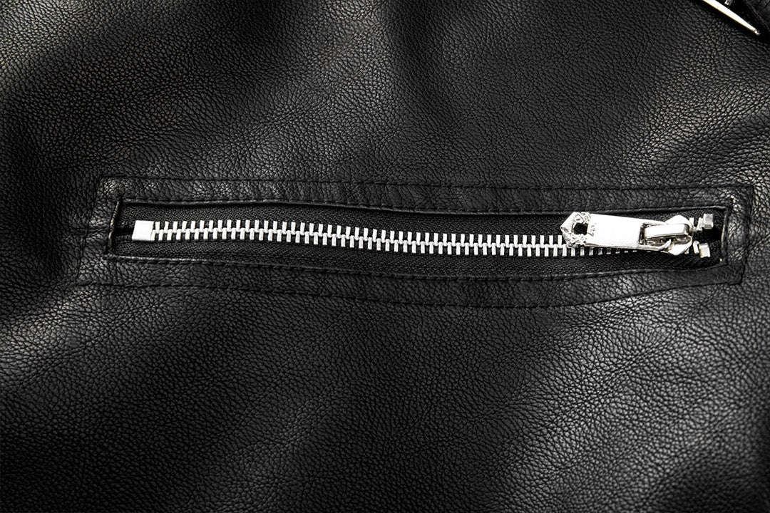 Close-up of the Boulevard jacket's zip and collar detail