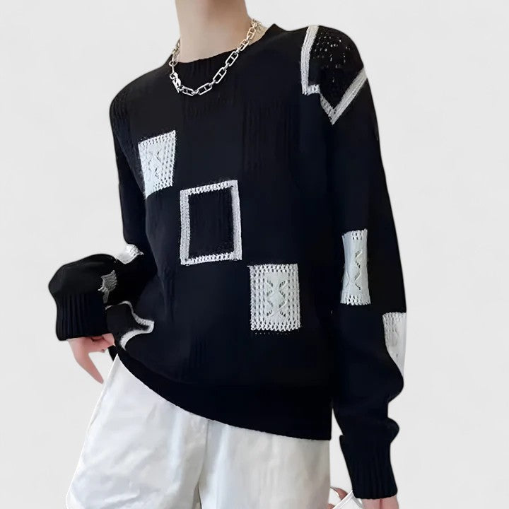 Aymbr | Women's Color Block Patchwork Crew Neck Sweater