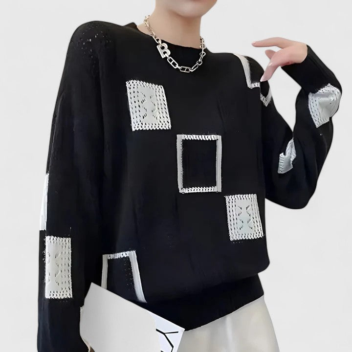 Aymbr | Women's Color Block Patchwork Crew Neck Sweater