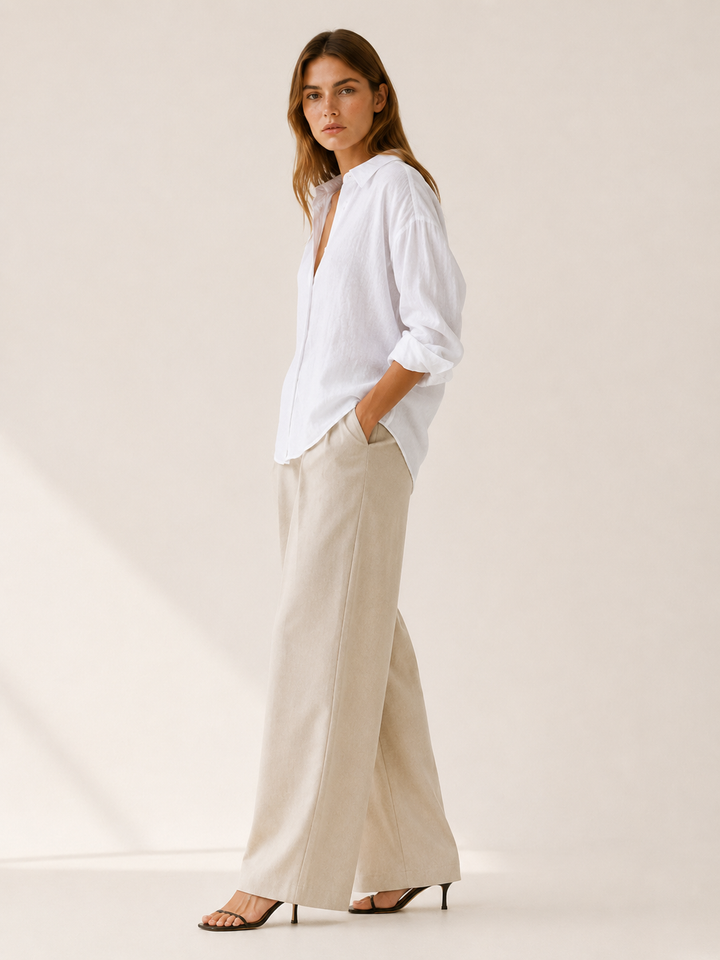 Black Relaxed Linen Shirt with Button Front – side view