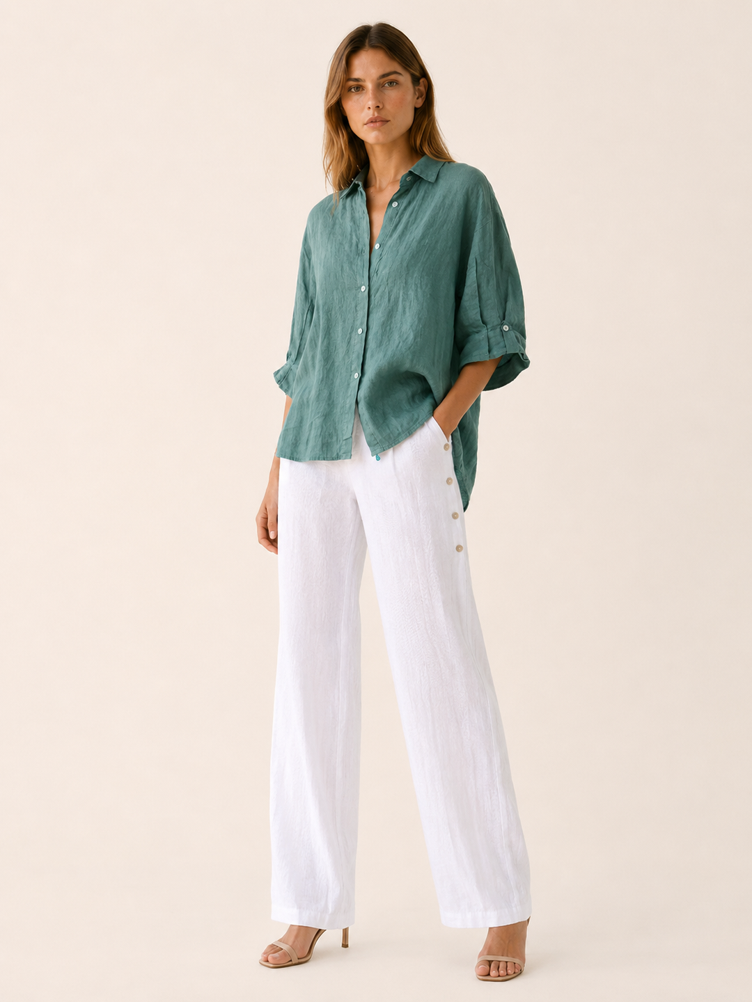 Black Relaxed Linen Shirt with Button Front – lifestyle