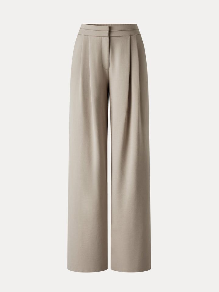 Ponte Mid-Rise Wide-Leg Tuck Pants with Pockets